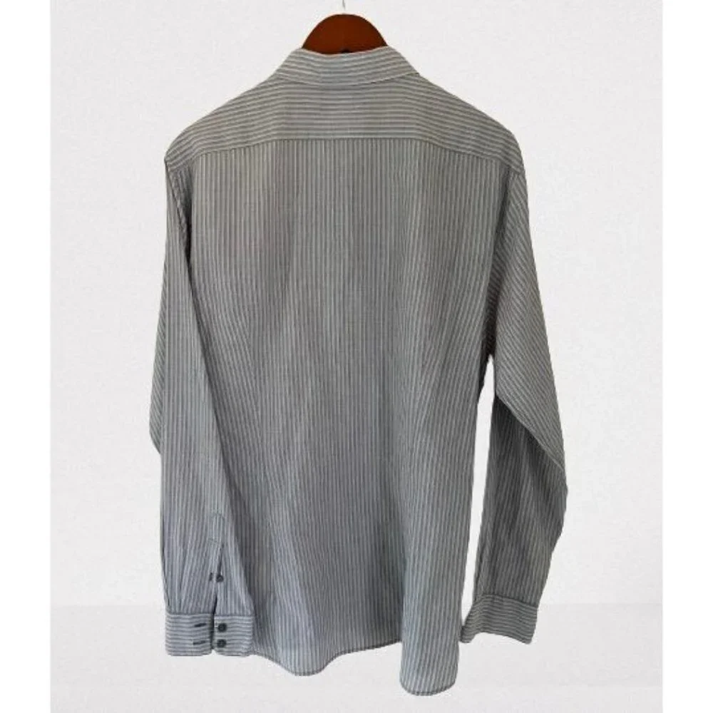 John Varvatos Shirt Button-Down Cotton Gray Lavender Stripes Long Sleeve Size La